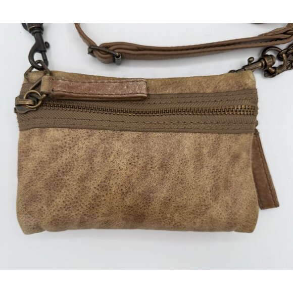 J.Crew Taupe Distressed Faux Leather Crossbody Bag Chain Strap Zip Purse 8x5 - Picture 2 of 9